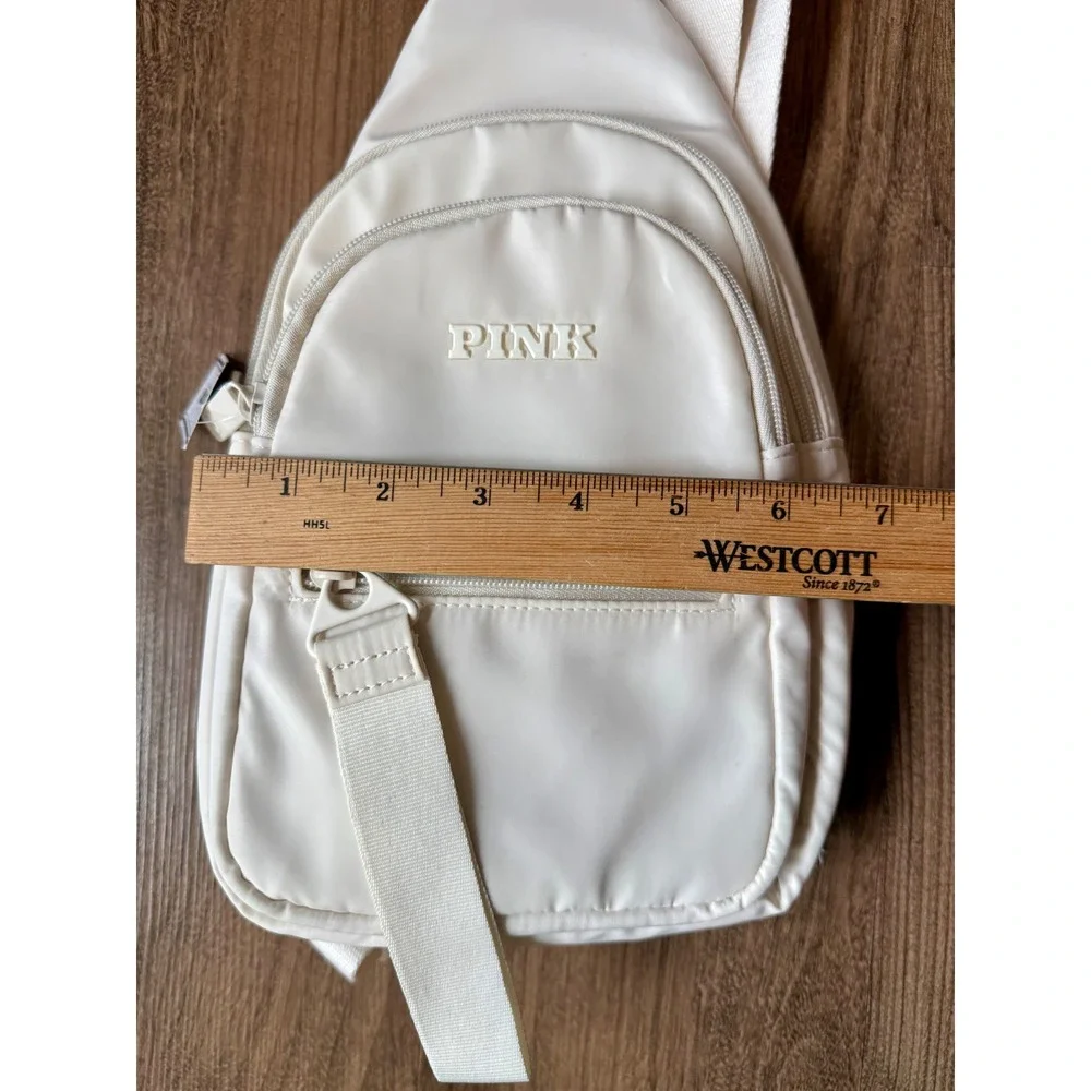 Victorias Secret PINK Cream Nylon Sling Bag Crossbody Backpack New